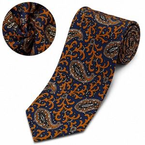 John Comfort for Berman-Bach Men's Necktie Navy Blue/Orange Paisley 100% Silk W4